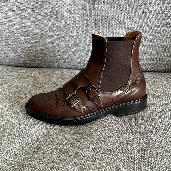 EUC Fratelli Rossetti Brown Leather Wingtip Double Monk Ankle Boots Size 36.5‎ - Picture 6 of 12